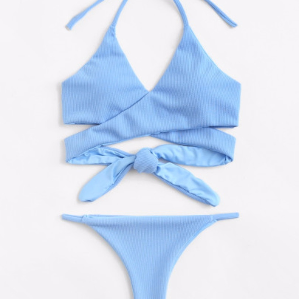 Baby Blue Wrap Top Bikini Set